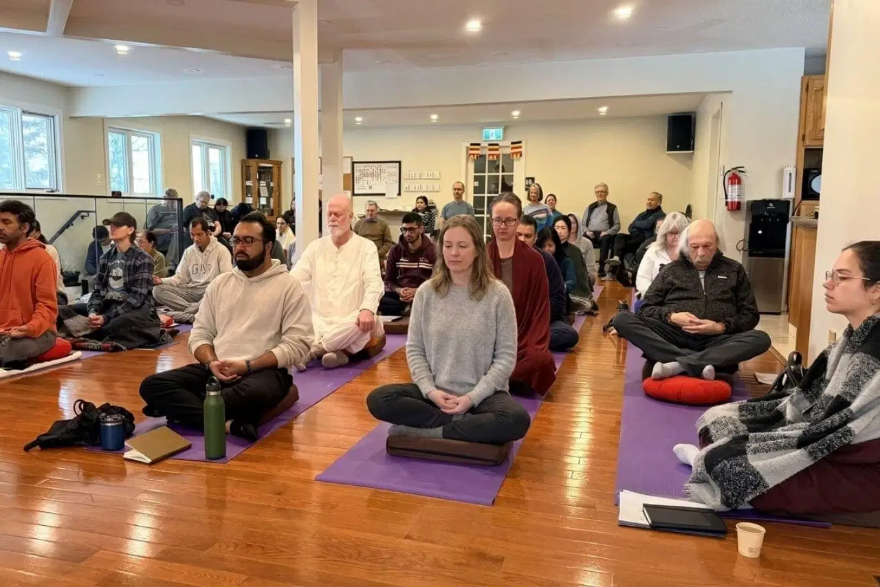 Mindfulness meditation session at Mahamevnawa Buddha Meditation Centre in Winnipeg, Manitoba